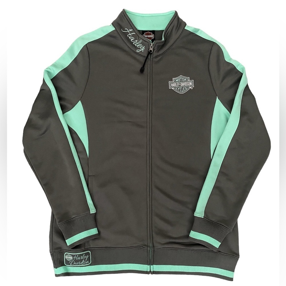 HARLEY DAVIDSON Gray Green Full Zip Logo Pullover in XL